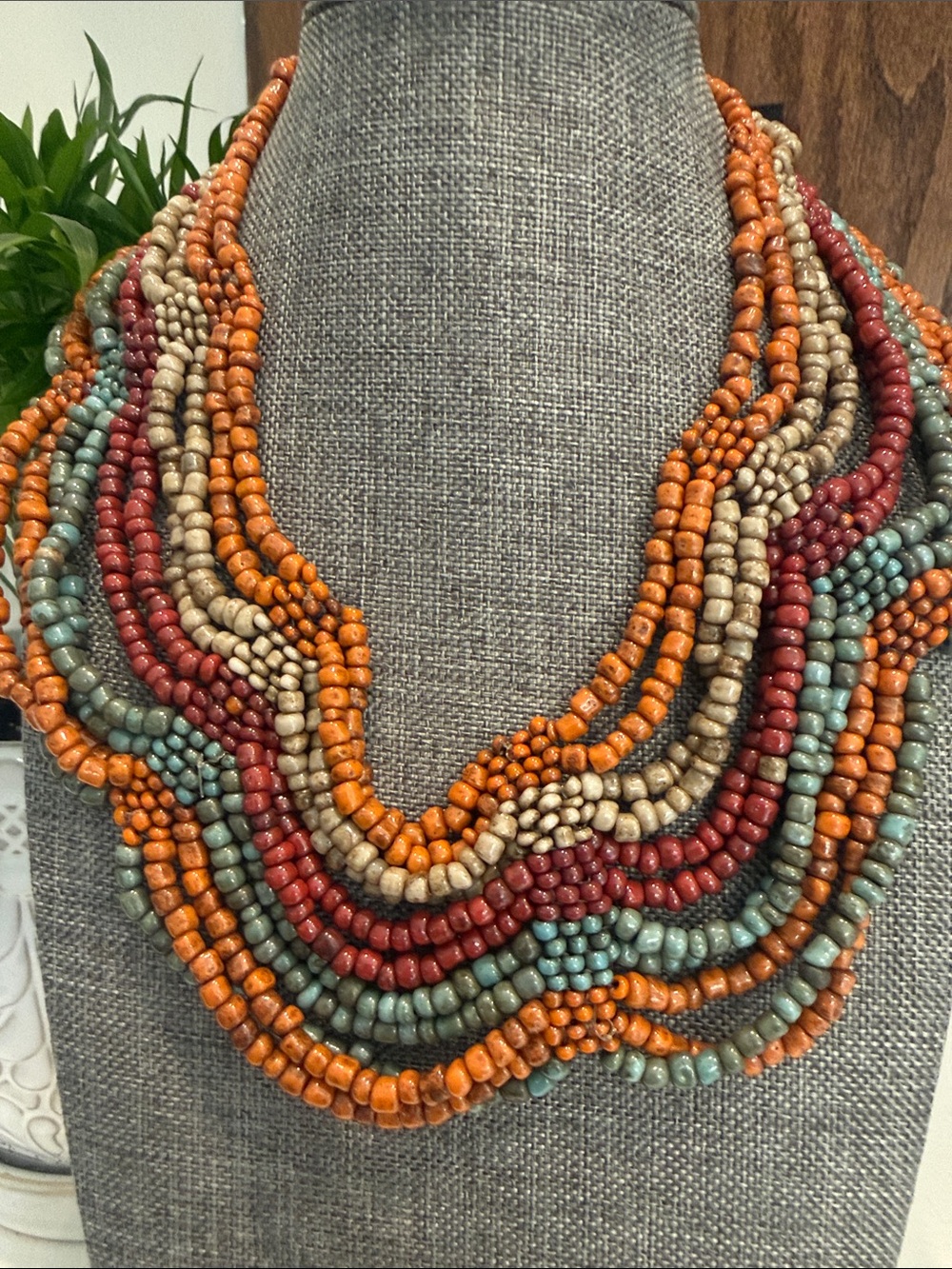 Multicolor Multi-Strand Beaded Choker Necklace | Boho Statement 15–18”